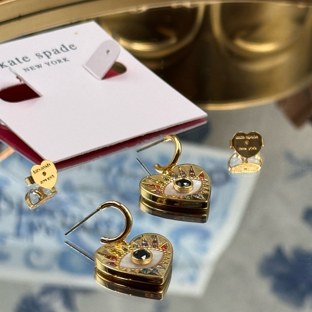 🆕 KATE SPADE 🧿 NWT Evil Eye Huggie Drop Earrings - Picture 8 of 16